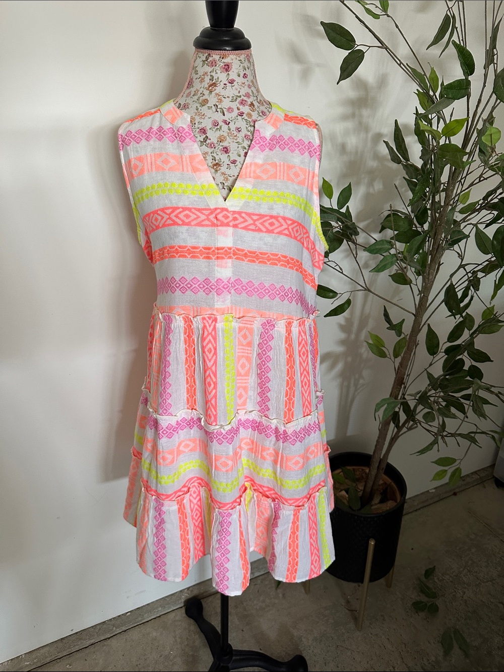Mudpie Neon Stripe Tiered Summer Dress